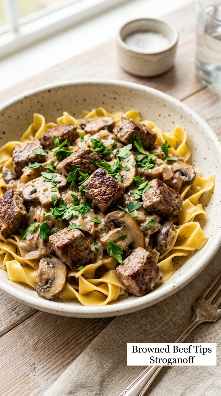 Browned Beef Tips Stroganoff