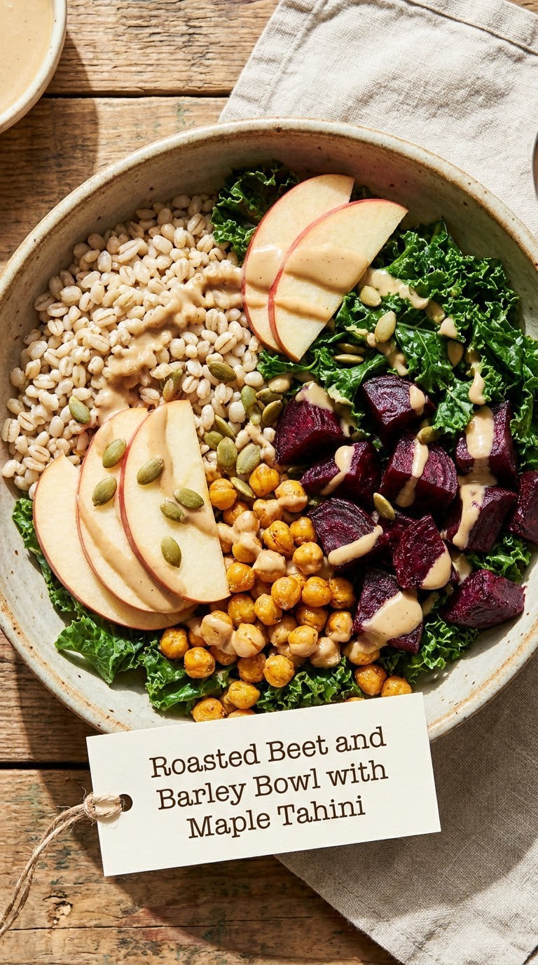 Roasted Beet and Barley Bowl with Maple Tahini
