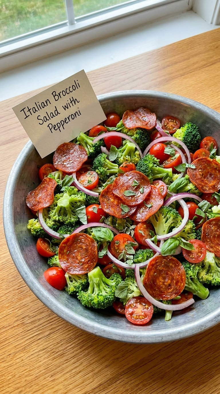 Italian Broccoli Salad with Pepperoni
