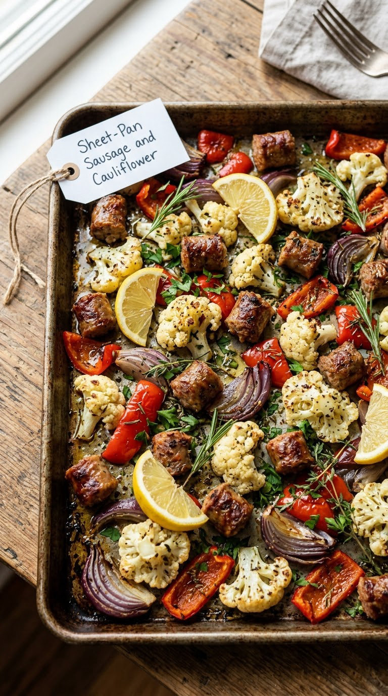 Sheet-Pan Sausage and Cauliflower Roast