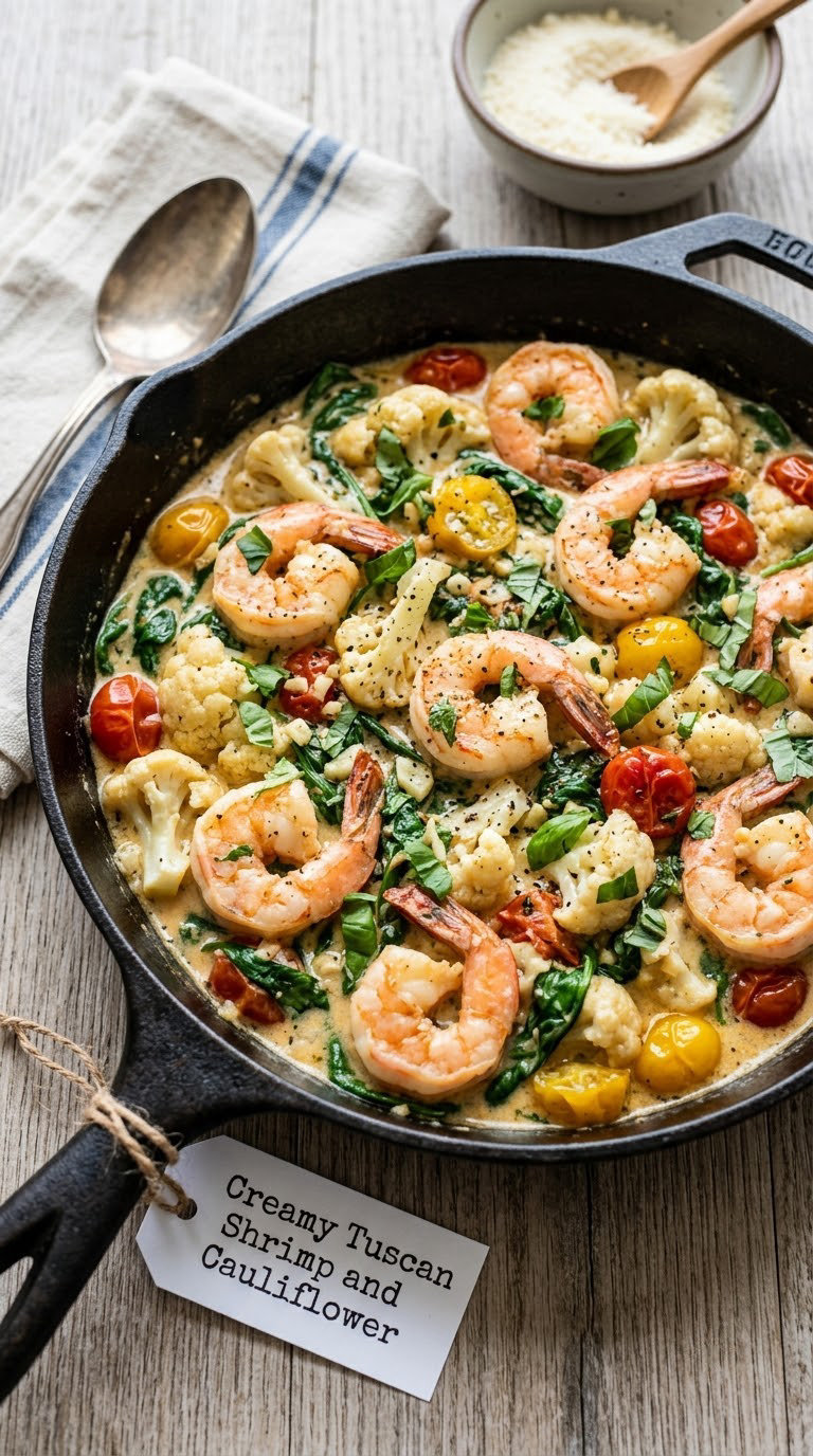 Creamy Tuscan Cauliflower and Shrimp