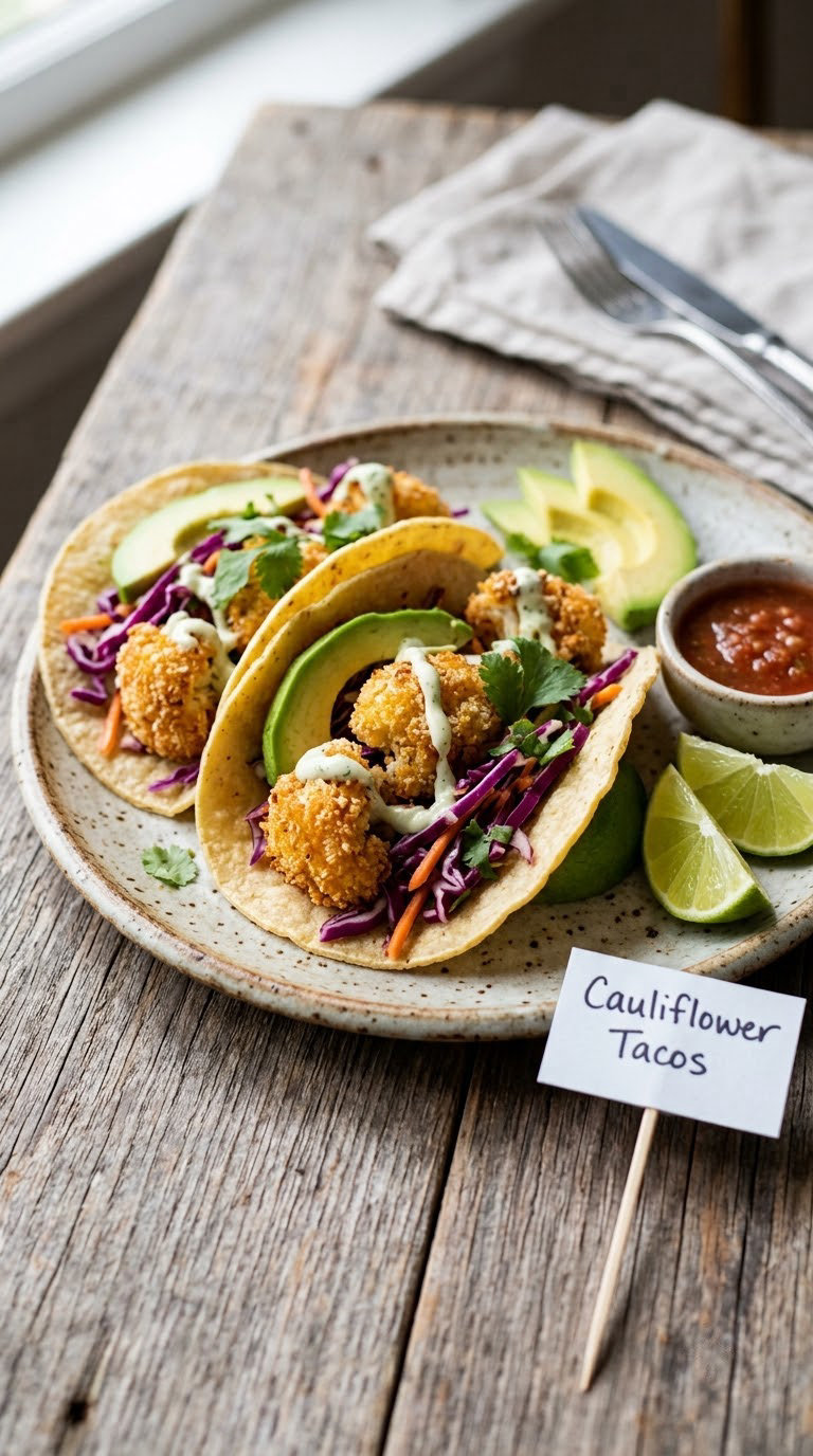 Crispy Battered Cauliflower Tacos