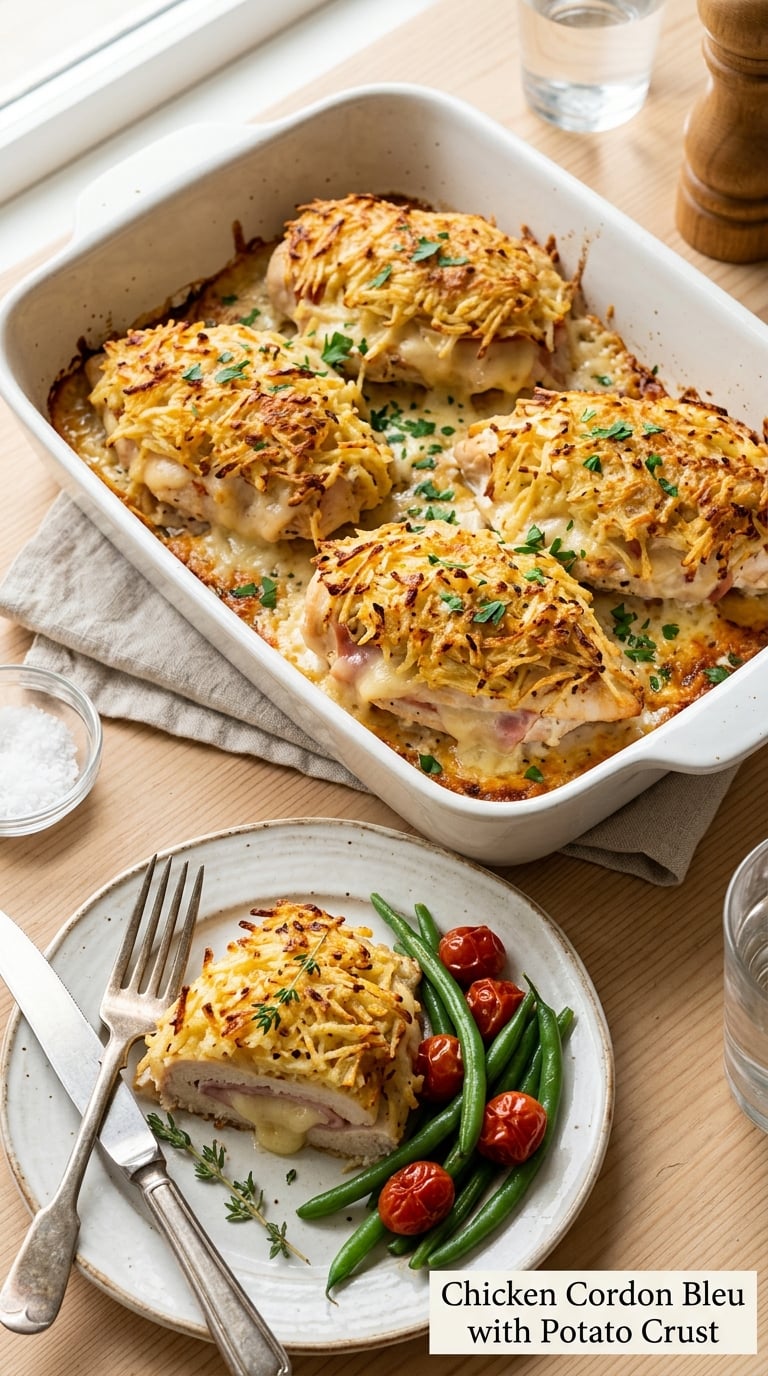 Chicken Cordon Bleu with Potato Crust