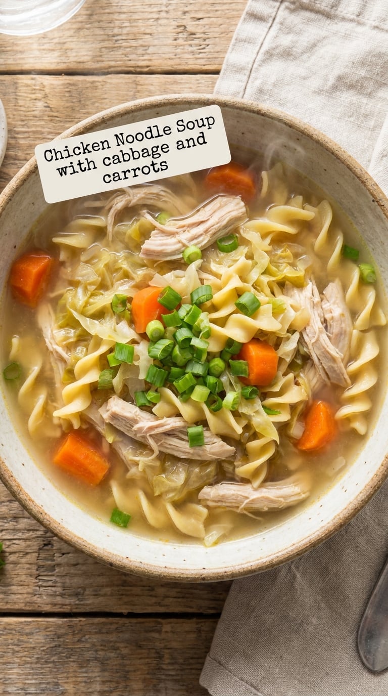 Chicken Noodle Soup with cabbage and carrots