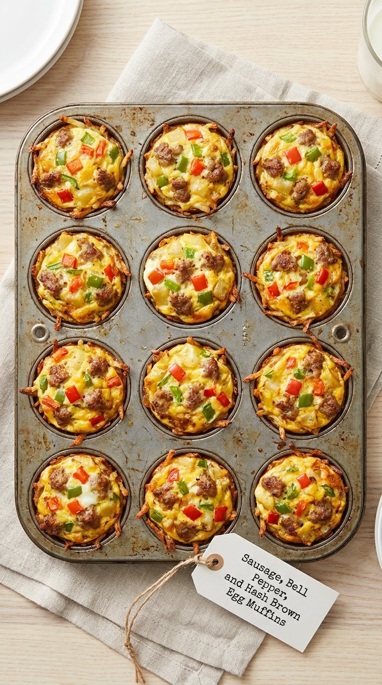 Sausage, Bell Pepper, and Hash Brown Egg Muffins
