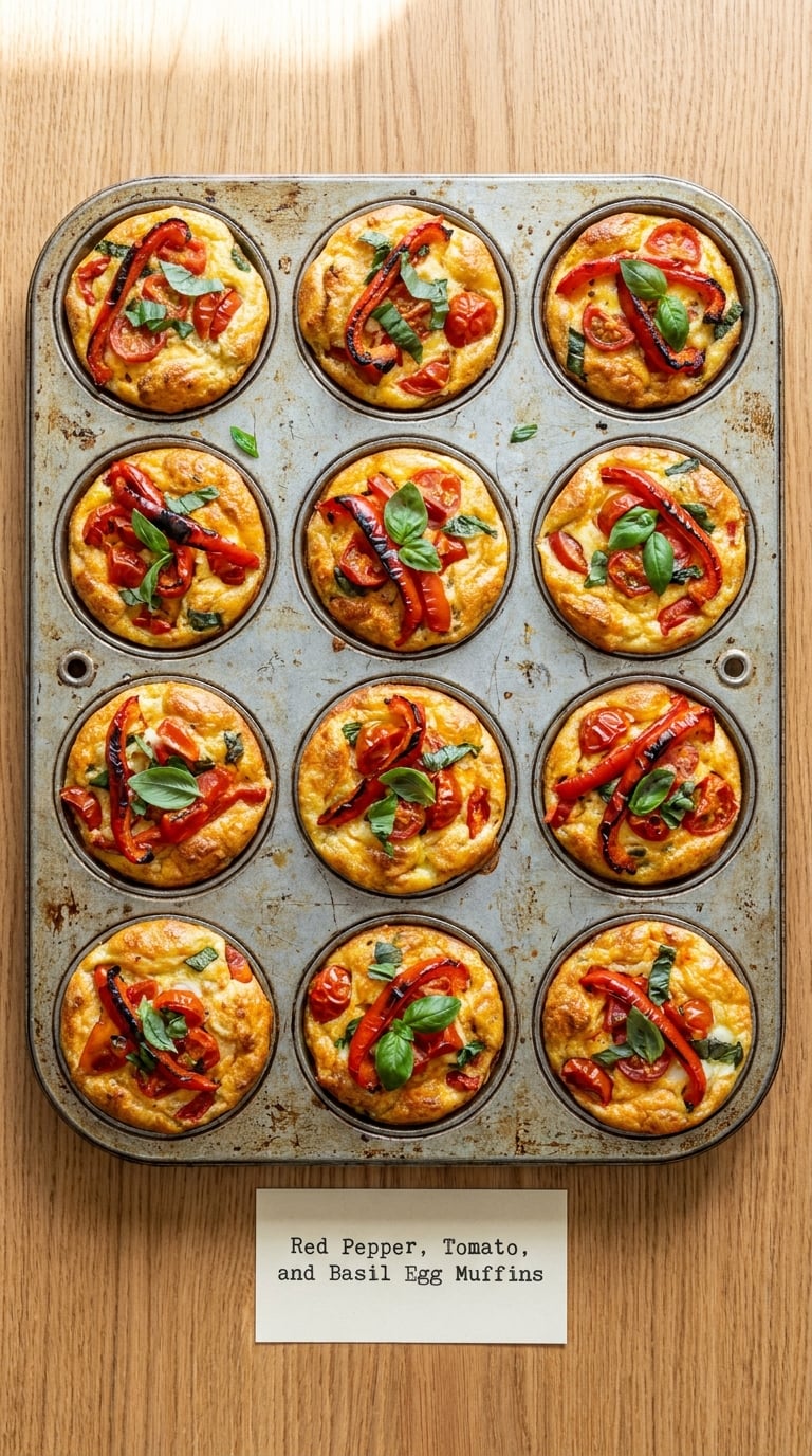 Red Pepper, Tomato, and Basil Egg Muffins