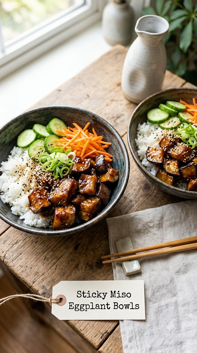 Sticky Miso Eggplant Bowls