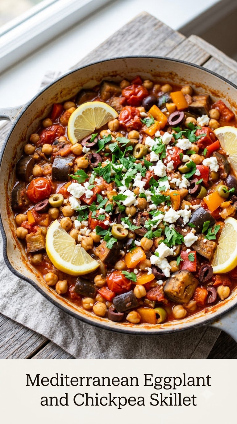 Mediterranean Eggplant and Chickpea Skillet