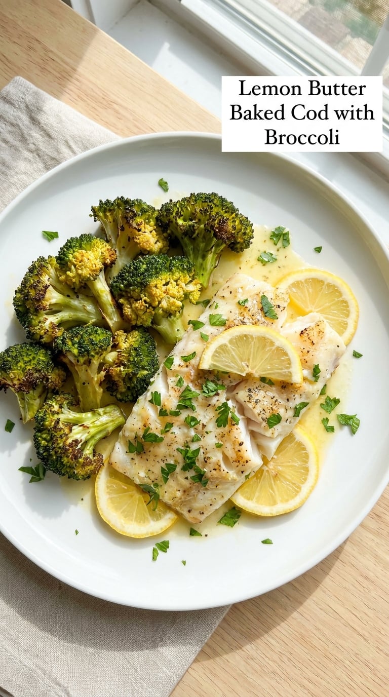 Lemon Butter Baked Cod with Broccoli