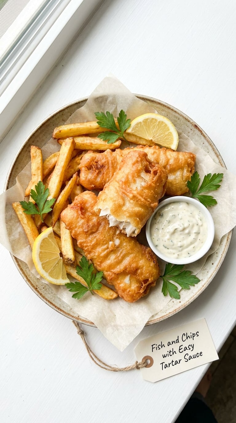 Fish and Chips with Easy Tartar Sauce