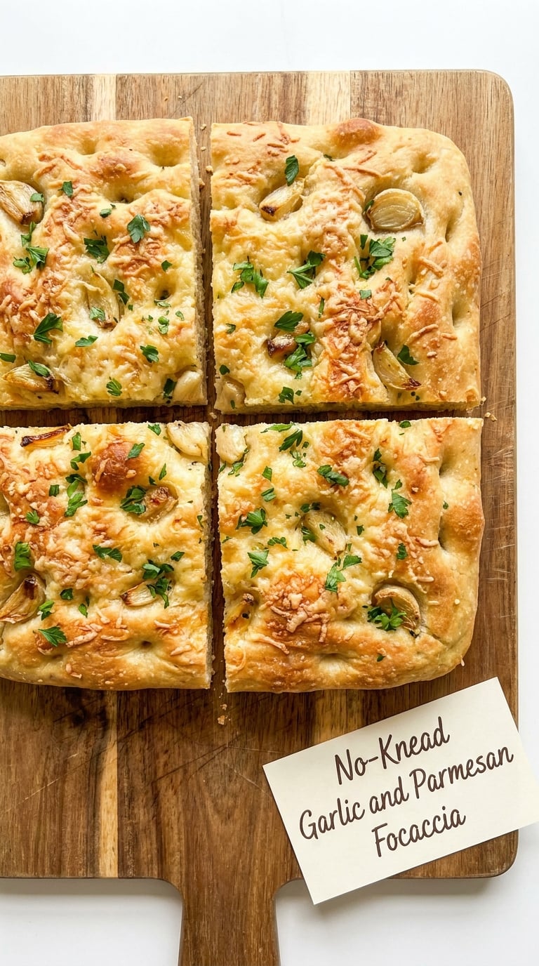 No-Knead Garlic and Parmesan Focaccia
