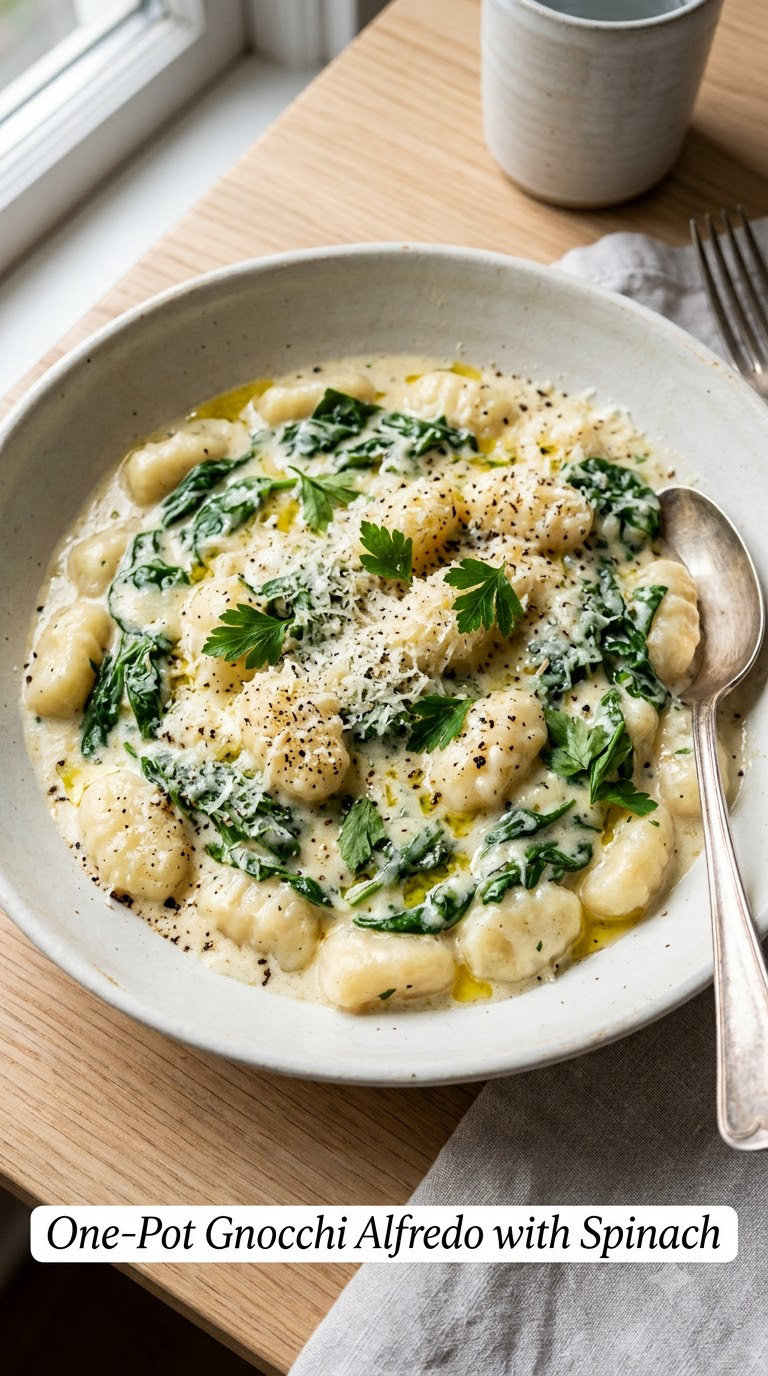 One-Pot Gnocchi Alfredo with Spinach