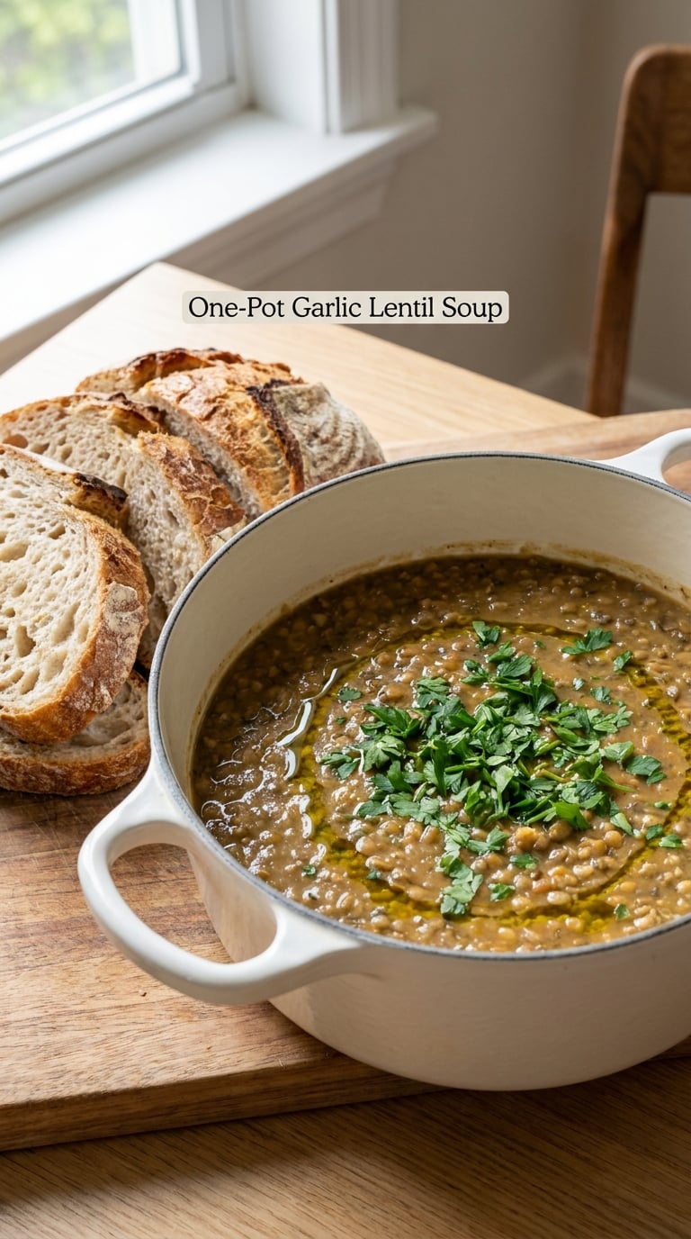 One-Pot Garlic Lentil Soup
