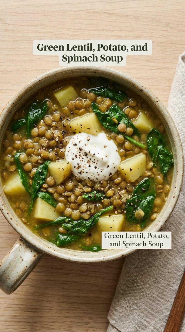 Green Lentil, Potato, and Spinach Soup