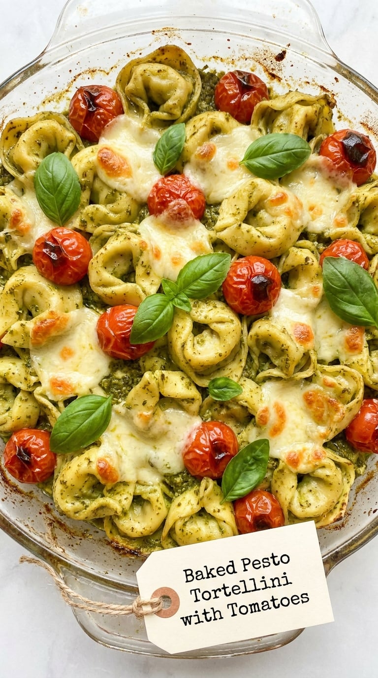 Baked Pesto Tortellini with Tomatoes
