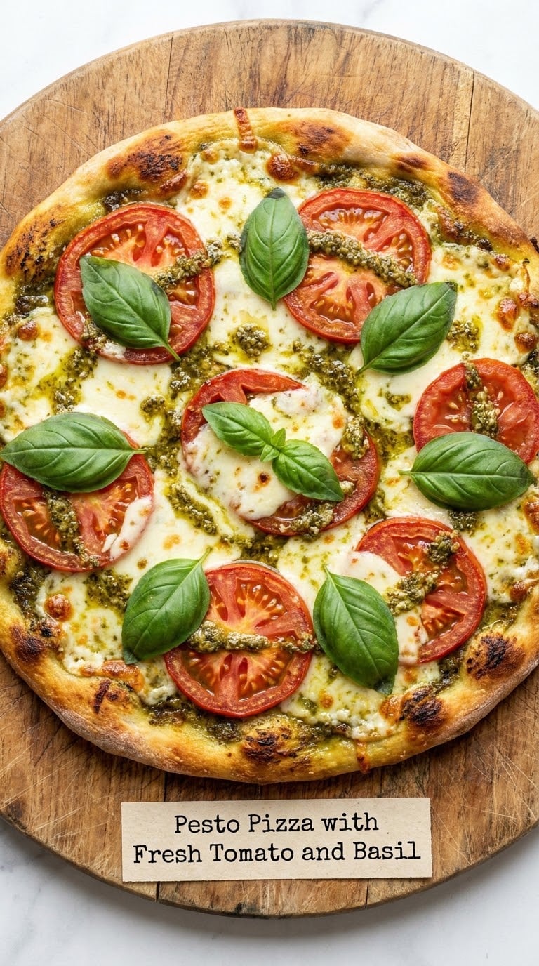 Pesto Pizza with Fresh Tomato and Basil