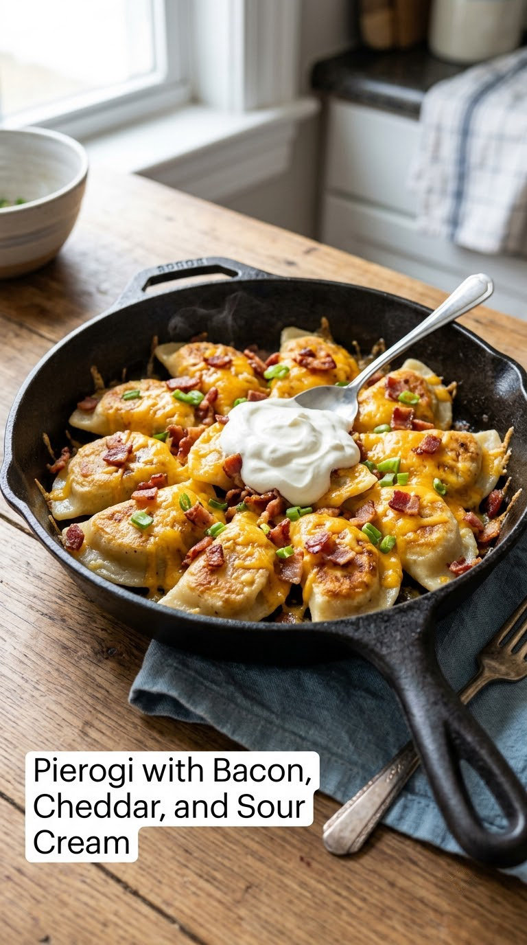 Pierogi with Bacon, Cheddar, and Sour Cream