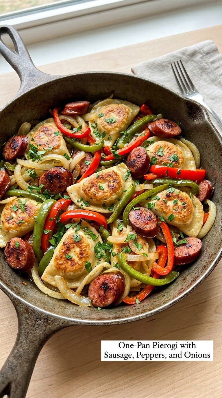 One-Pan Pierogi with Sausage, Peppers, and Onions