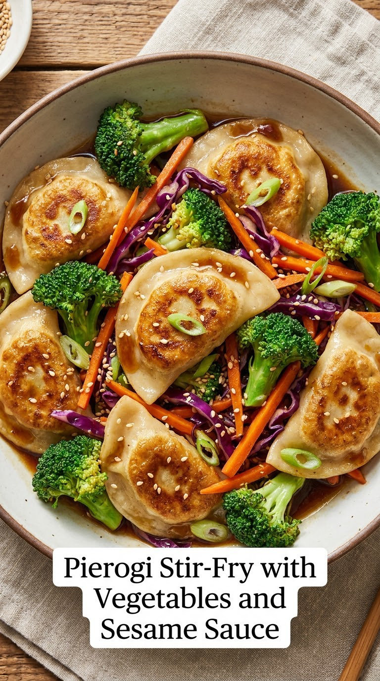 Pierogi Stir-Fry with Vegetables and Sesame Sauce