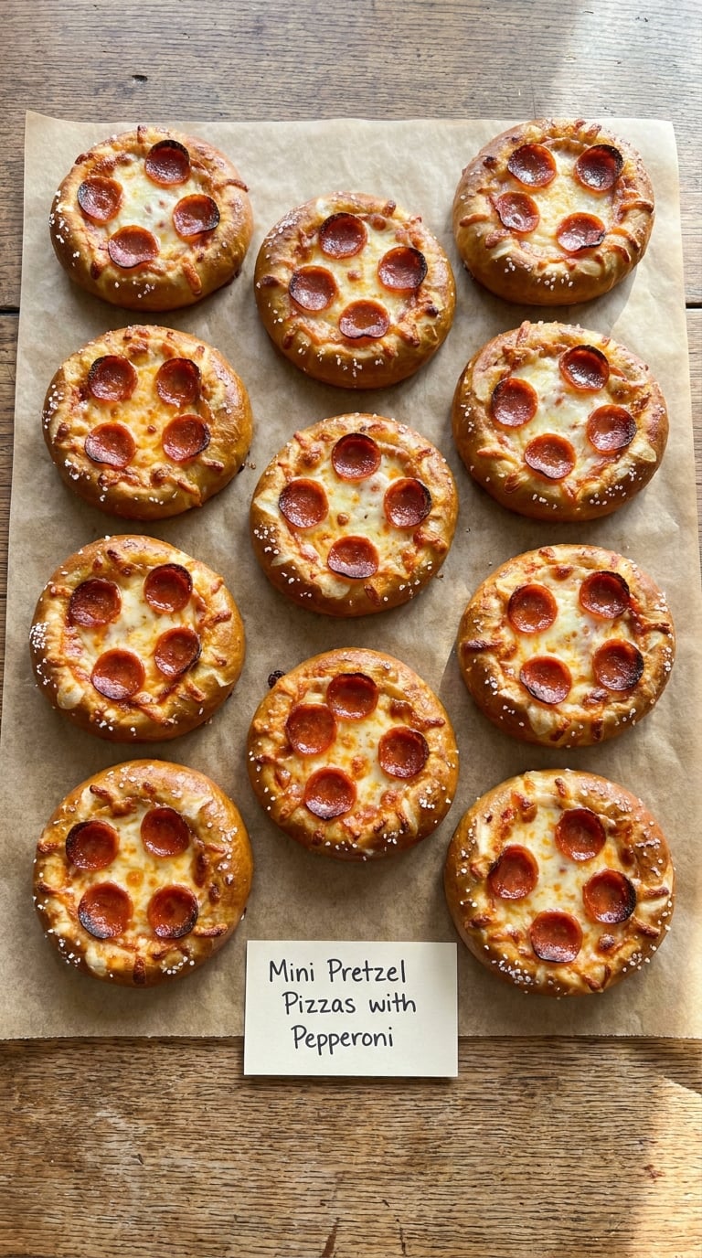 Mini Pretzel Pizzas with Pepperoni