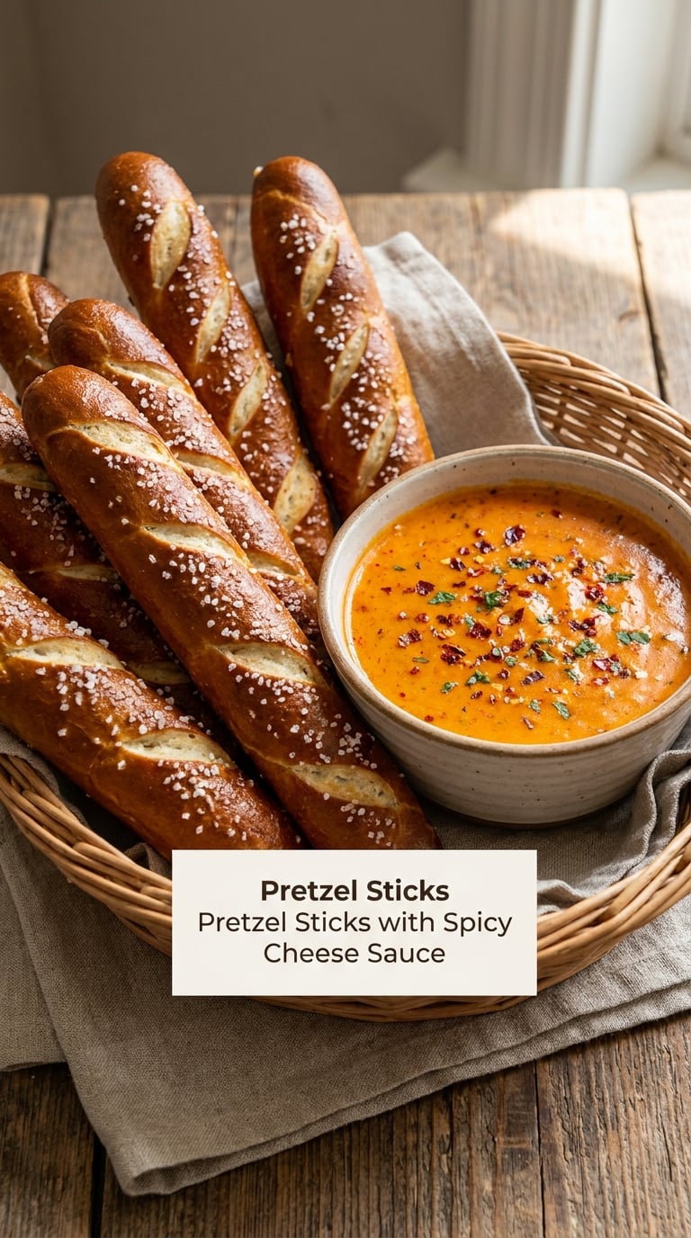Pretzel Sticks with Spicy Cheese Sauce