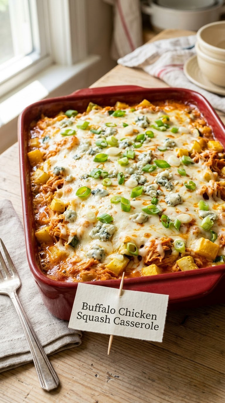 Buffalo Chicken Squash Casserole