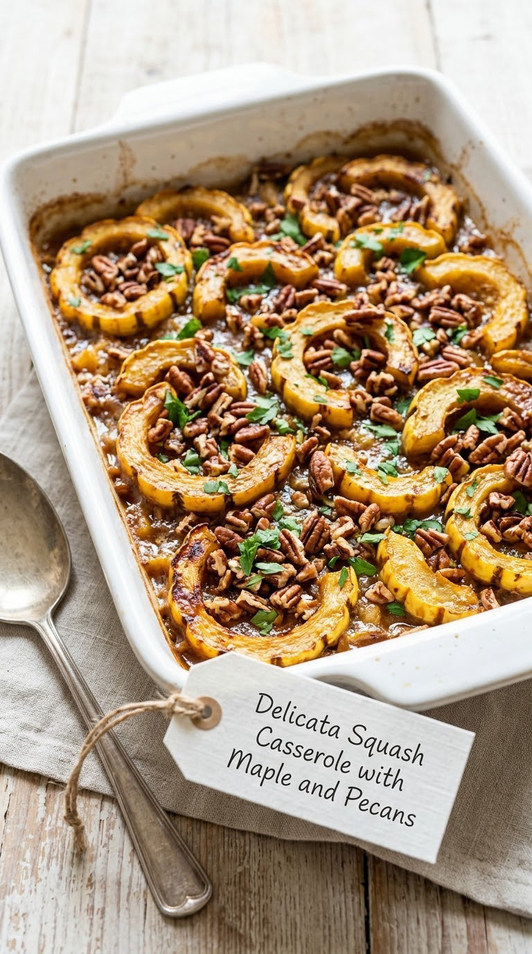 Delicata Squash Casserole with Maple and Pecans