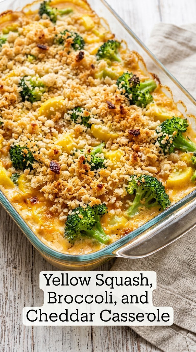 Yellow Squash, Broccoli, and Cheddar Casserole