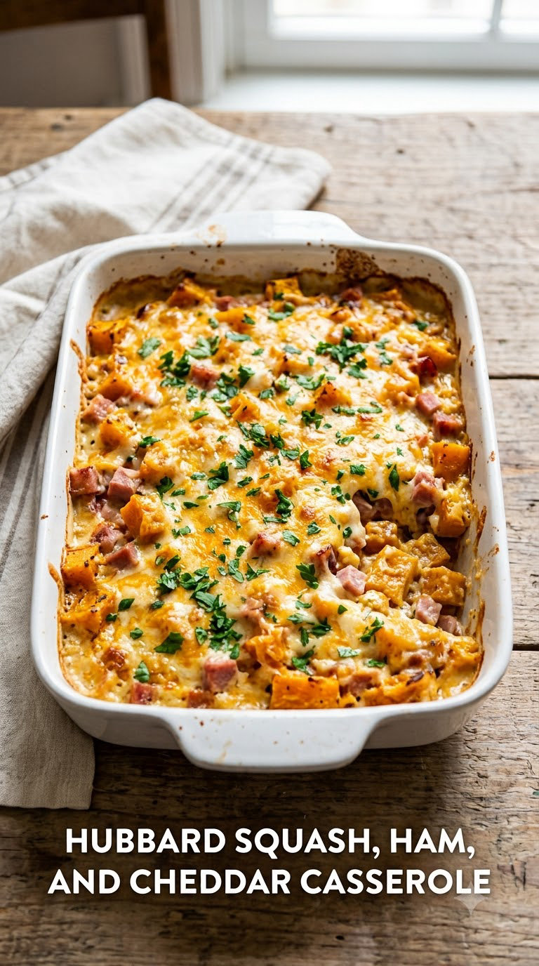 Hubbard Squash, Ham, and Cheddar Casserole