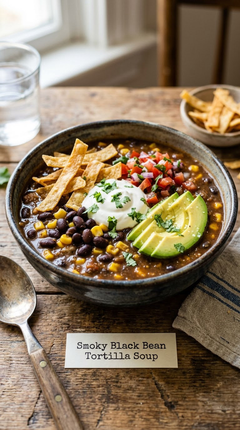 Smoky Black Bean Tortilla Soup