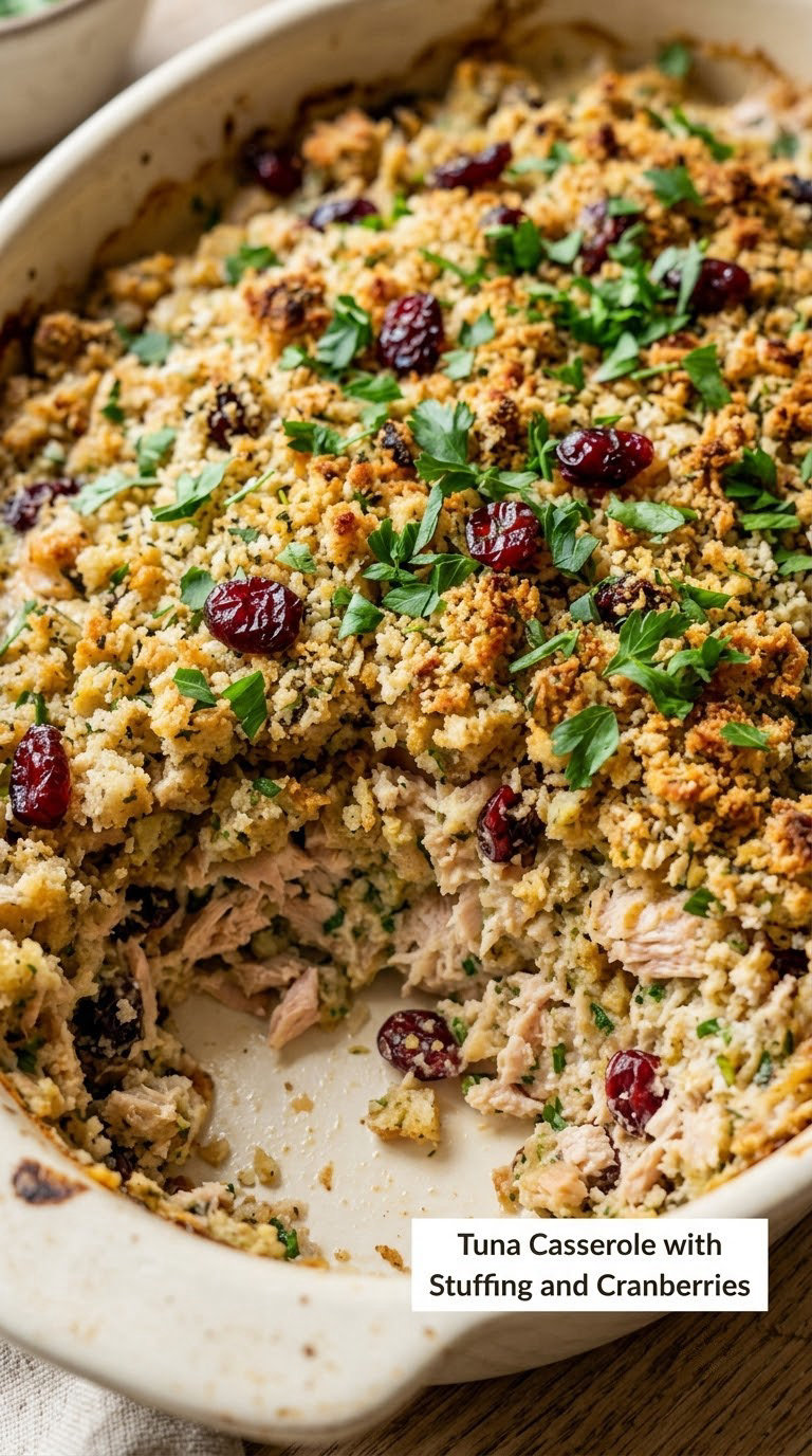 Tuna Casserole with Stuffing and Cranberries
