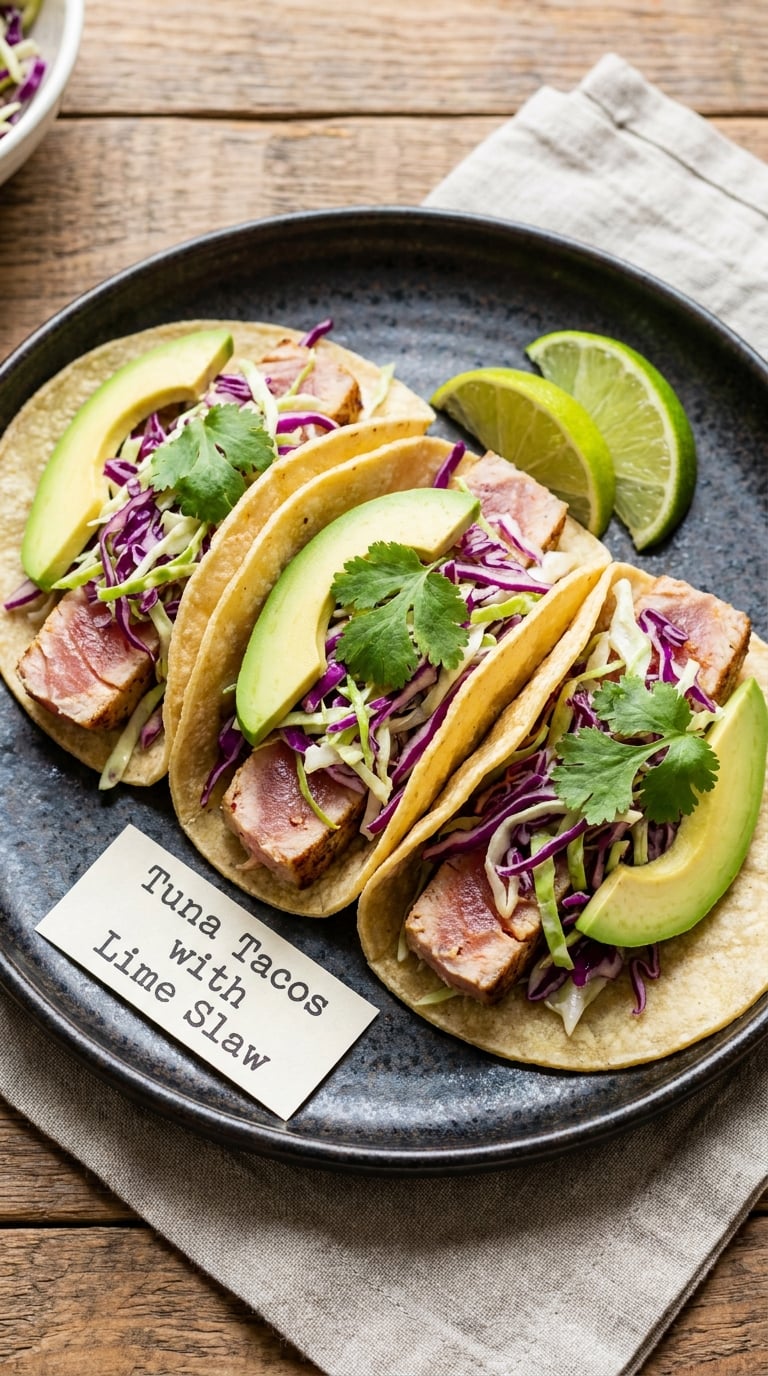 Tuna Tacos with Lime Slaw