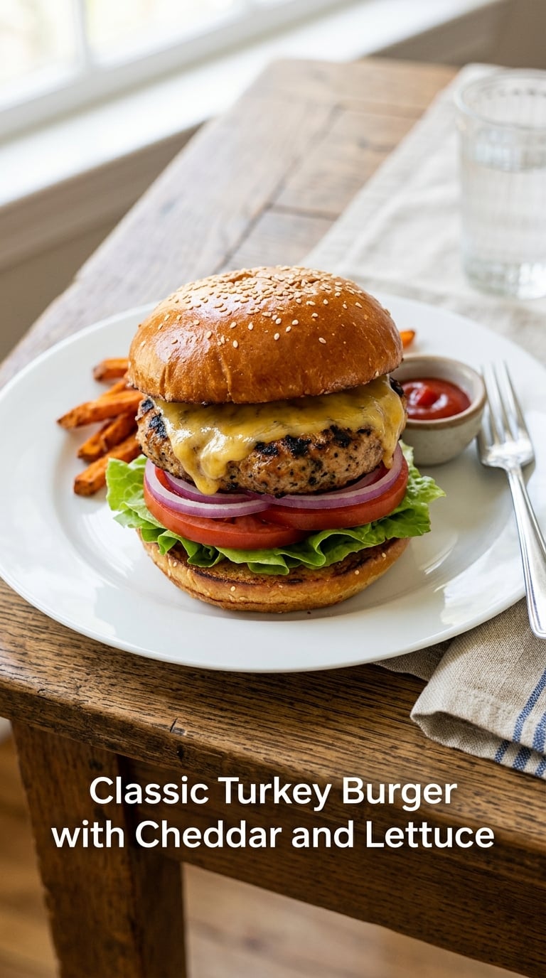 Classic Turkey Burger with Cheddar and Lettuce