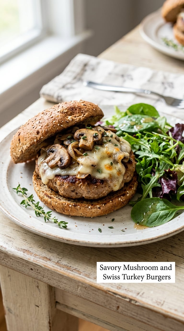 Savory Mushroom and Swiss Turkey Burgers
