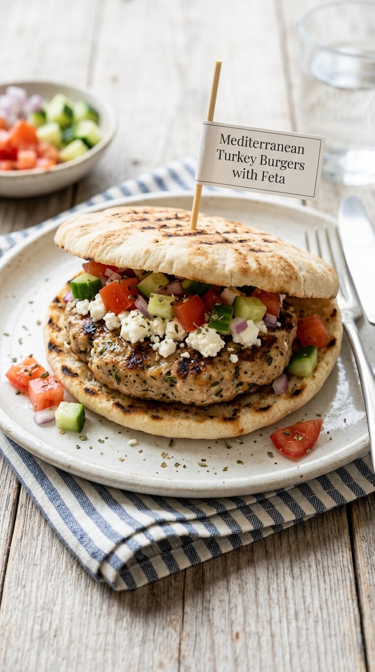 Mediterranean Turkey Burgers with Feta