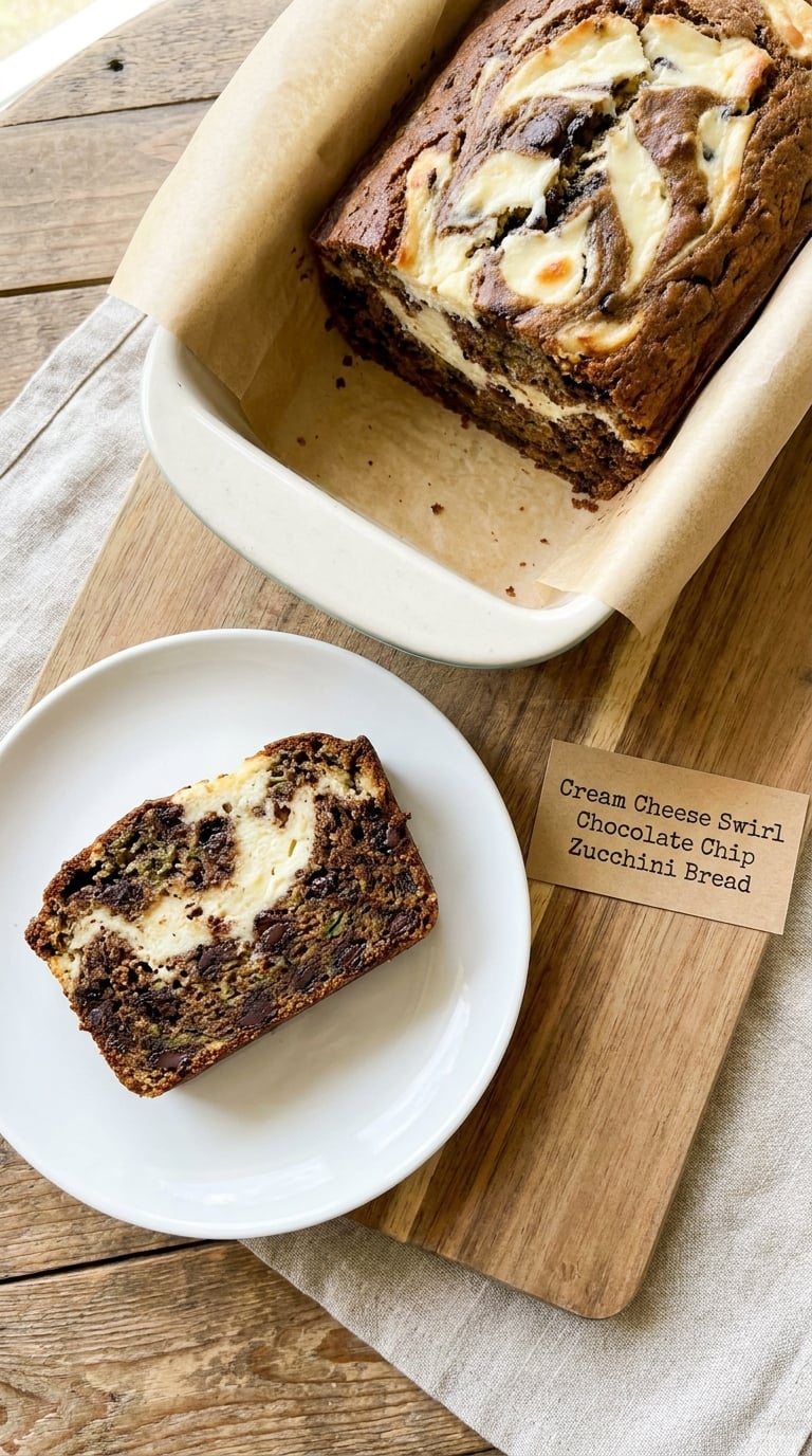 Cream Cheese Swirl Chocolate Chip Zucchini Bread