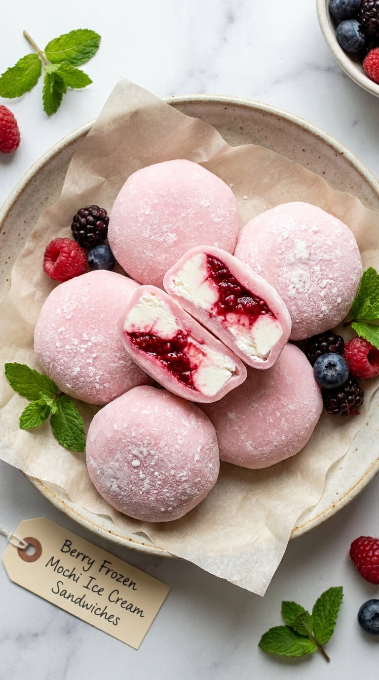Berry Frozen Mochi Ice Cream Sandwiches