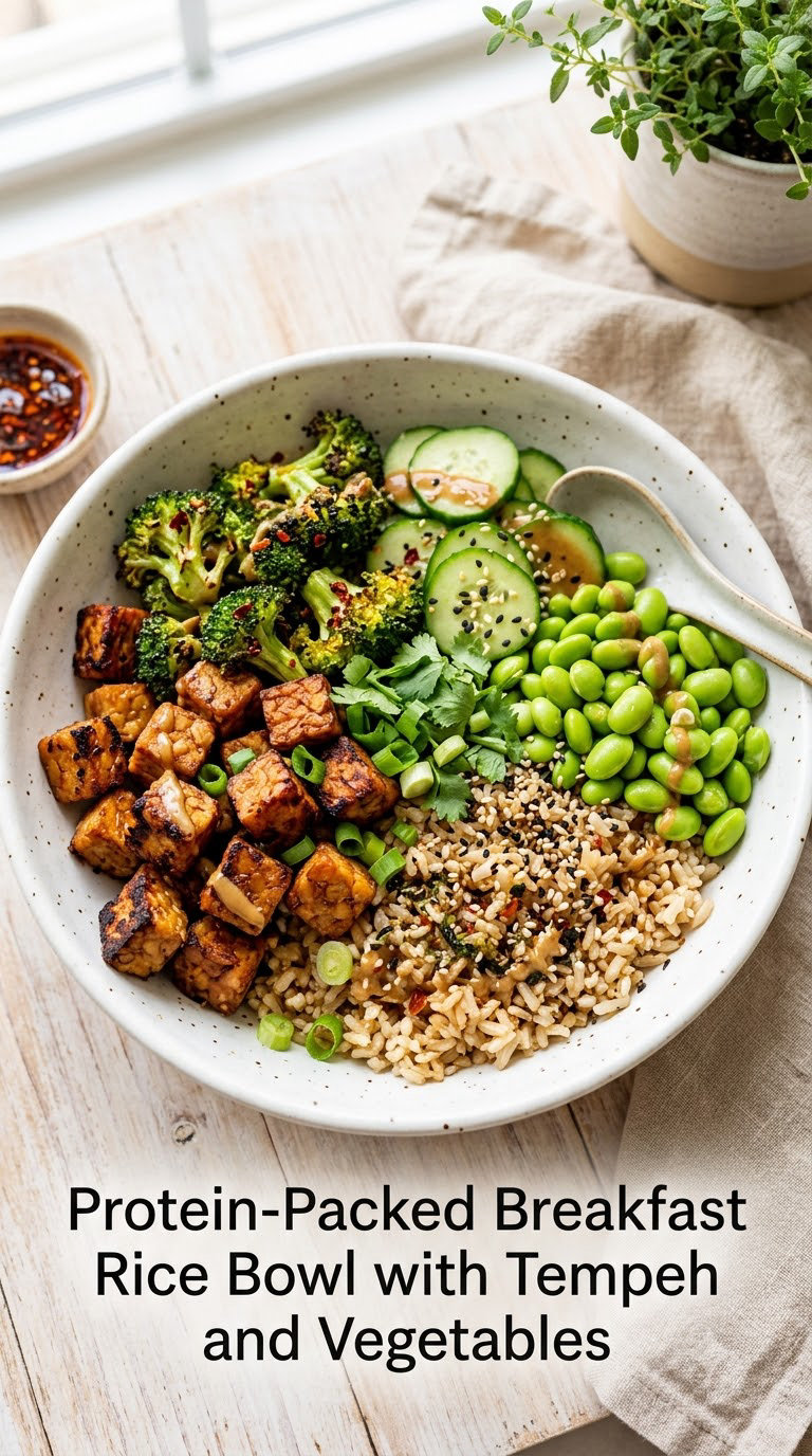 Protein-Packed Breakfast Rice Bowl with Tempeh and Vegetables