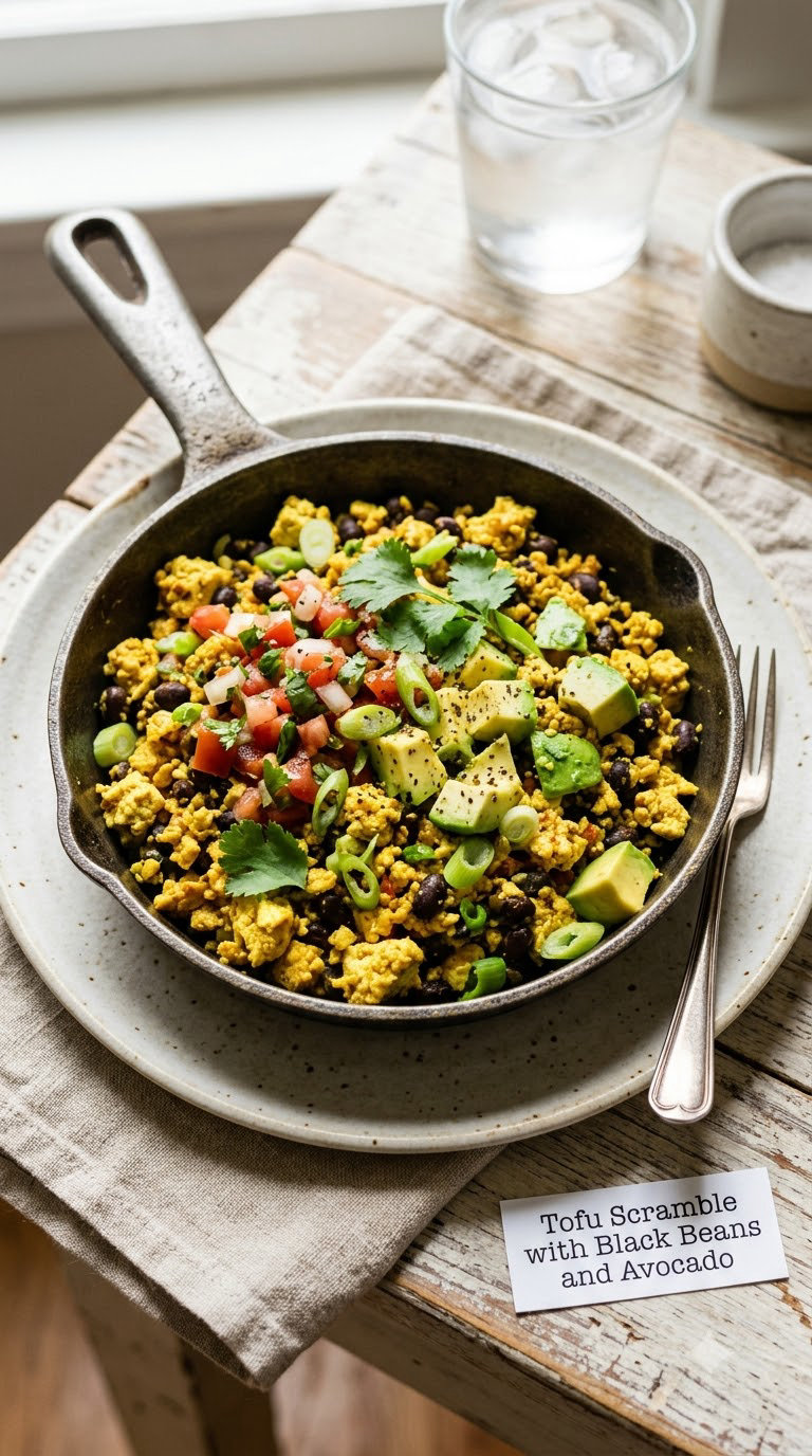 Tofu Scramble with Black Beans and Avocado