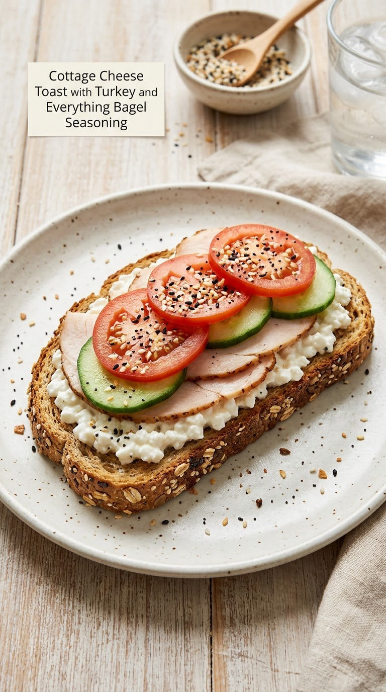 Cottage Cheese Toast with Turkey and Everything Bagel Seasoning