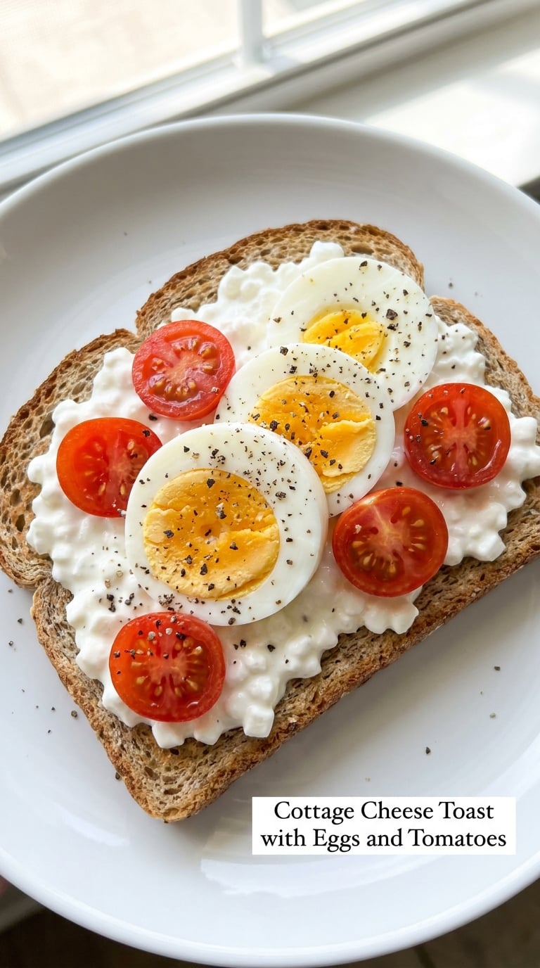 Cottage Cheese Toast with Eggs and Tomatoes