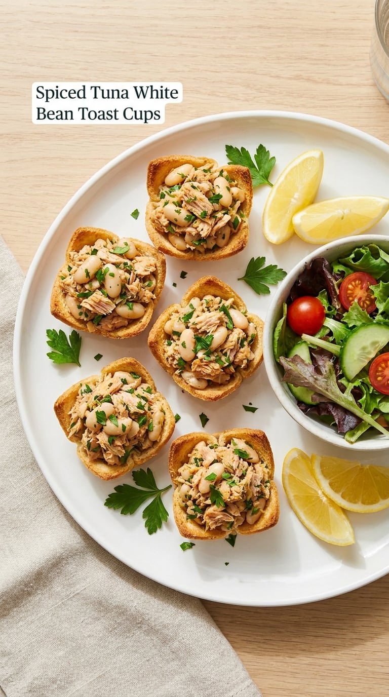 Spiced Tuna White Bean Toast Cups