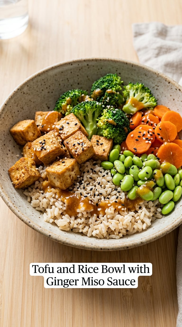 Tofu and Rice Bowl with Ginger Miso Sauce