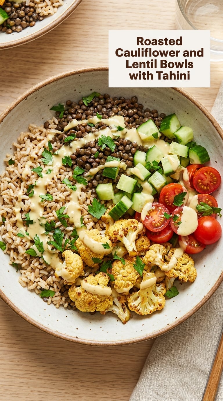 Roasted Cauliflower and Lentil Bowls with Tahini