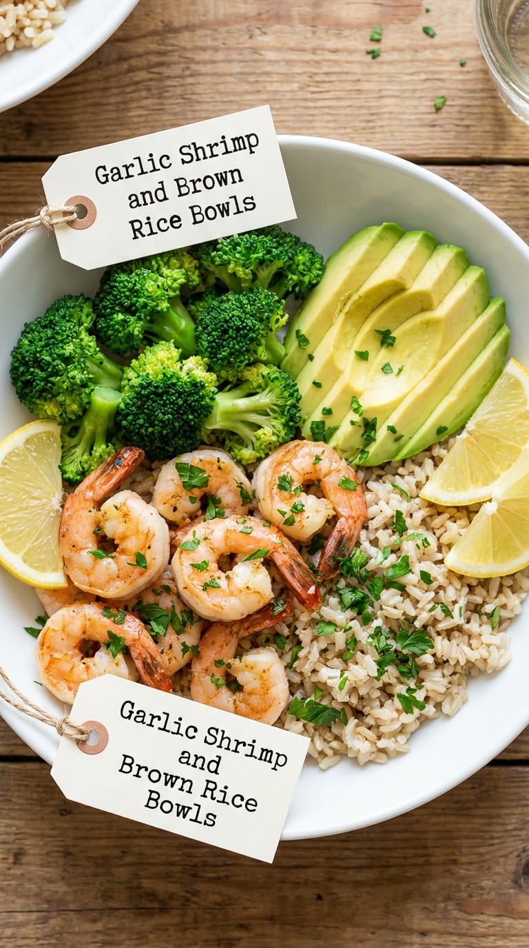 Garlic Shrimp and Brown Rice Bowls