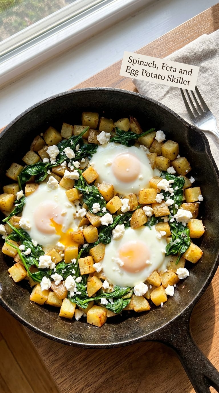Spinach, Feta and Egg Potato Skillet