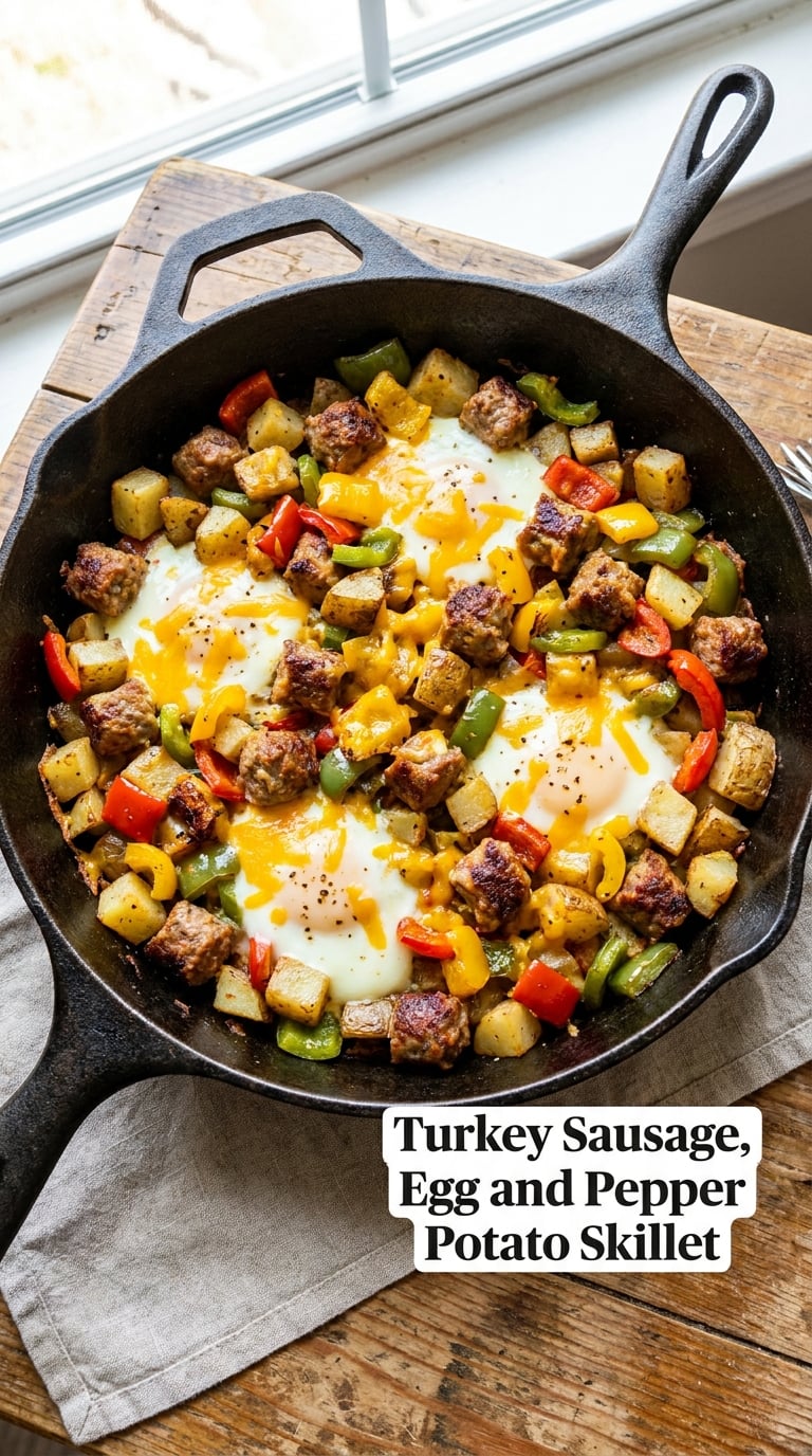Turkey Sausage, Egg and Pepper Potato Skillet