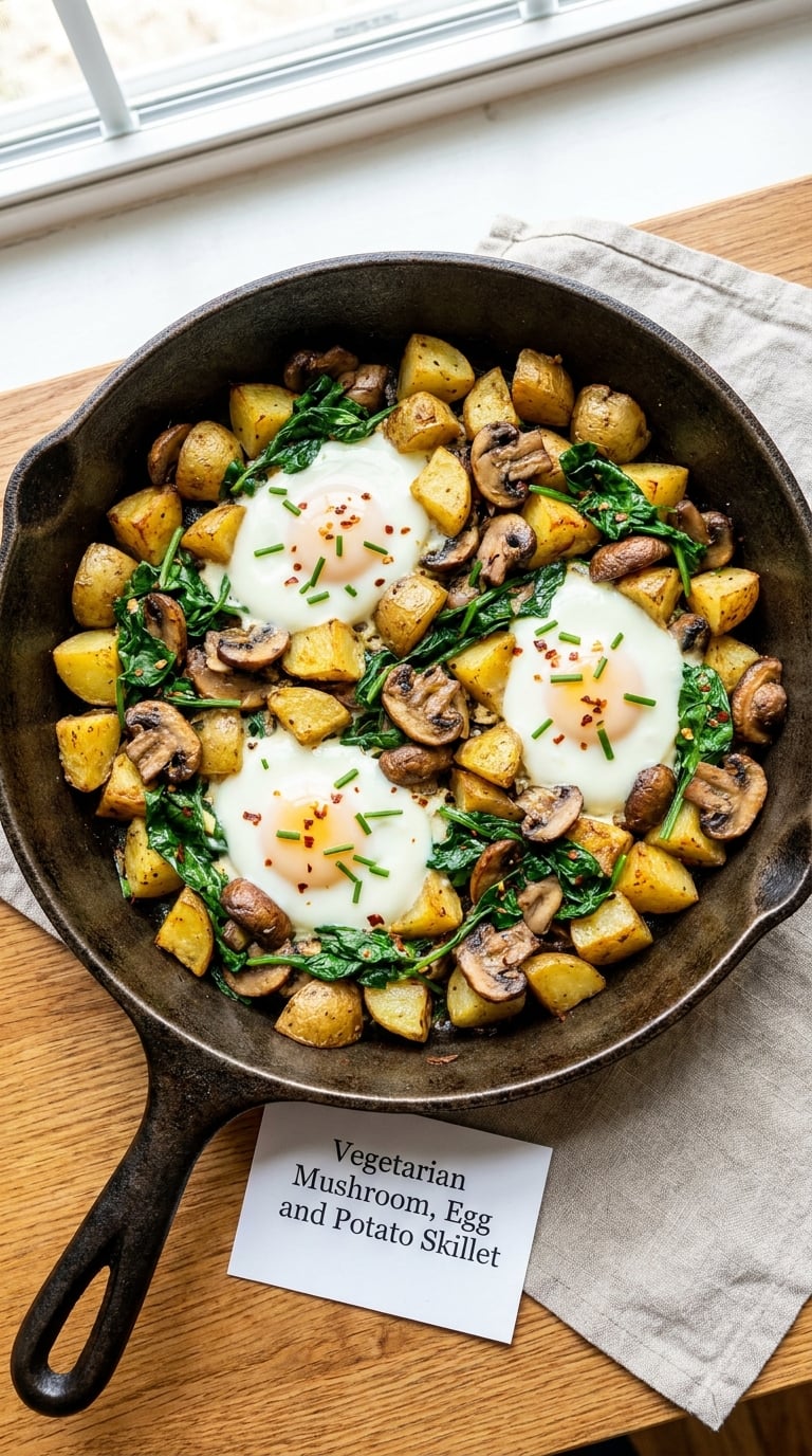 Vegetarian Mushroom, Egg and Potato Skillet