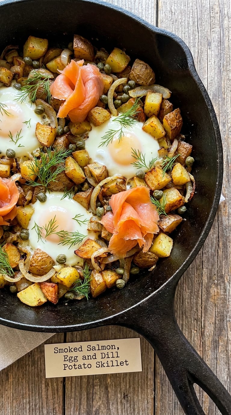 Smoked Salmon, Egg and Dill Potato Skillet