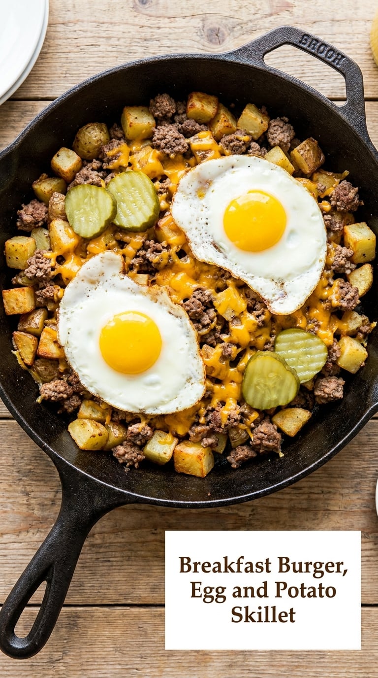 Breakfast Burger, Egg and Potato Skillet
